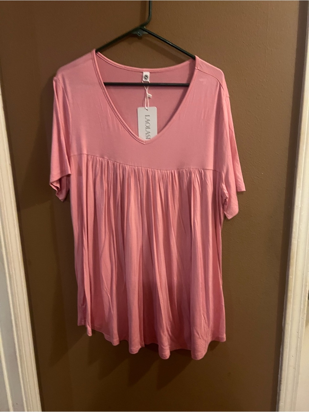 Amazon Pink V-Neck Short Sleeve Tunic Top